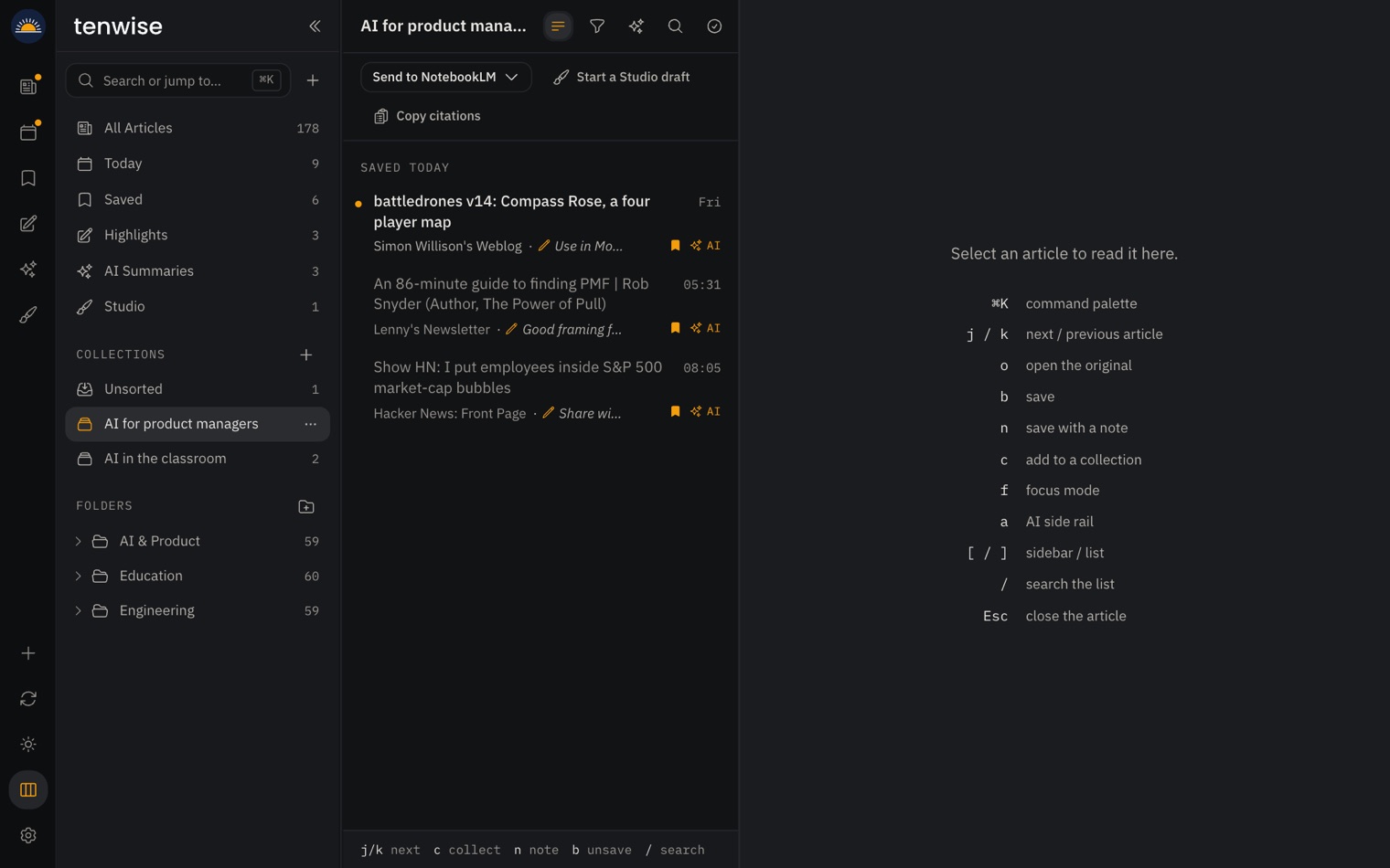 A collection of articles with Copy citations and download buttons